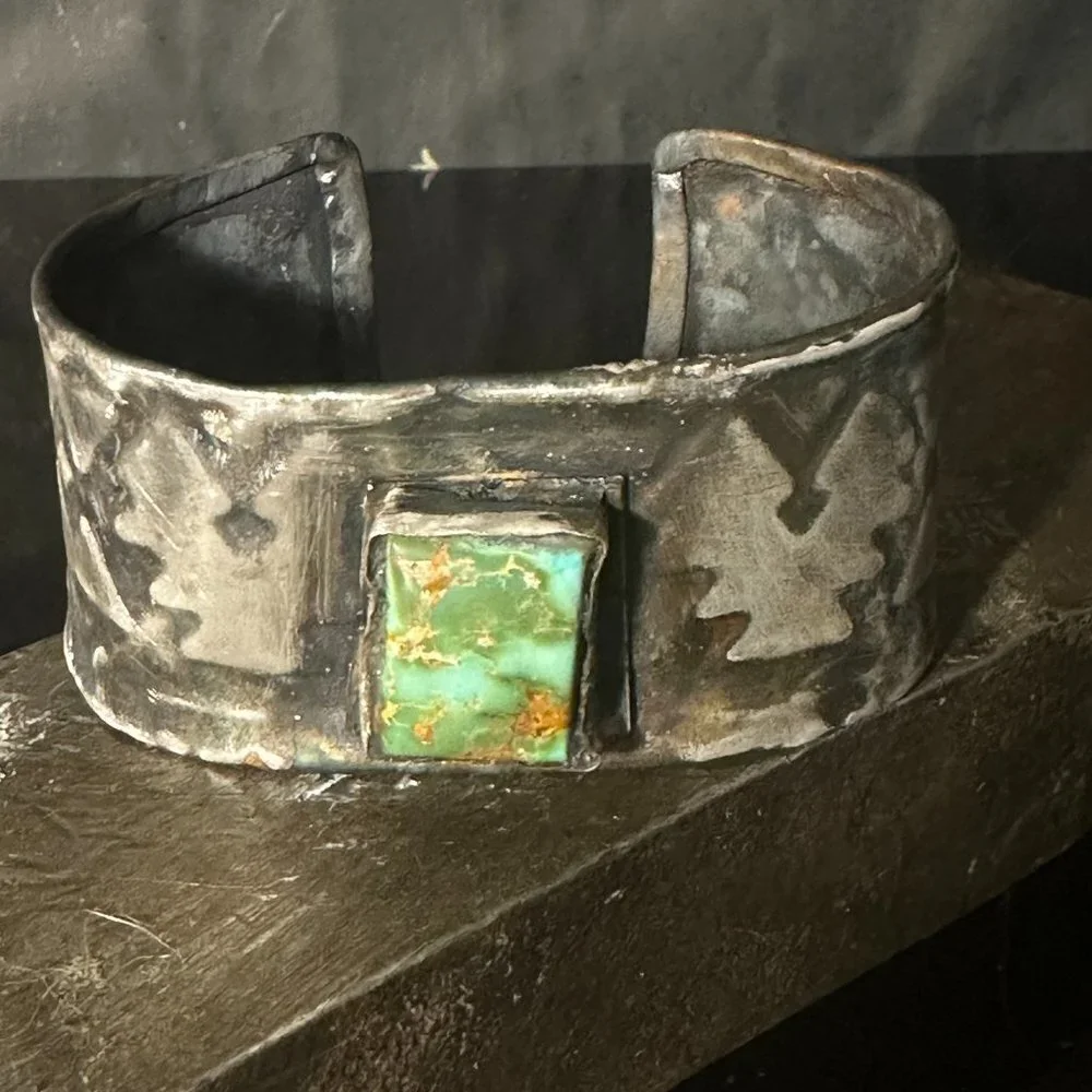 Royston Turquoise Aztec Southwestern Sterling Silver 925 Cuff Bracelet Unisex
